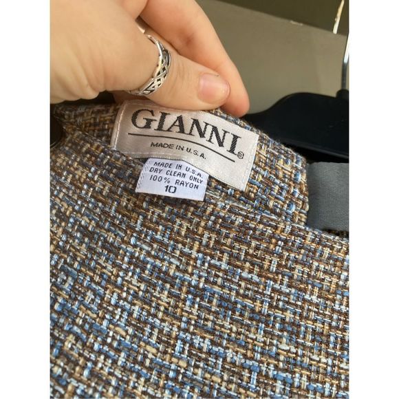 Gianni NWT Nordstrom Tan Blue Tweed Plaid Pencil Skirt Size 10, MSRP $108 - Picture 8 of 11